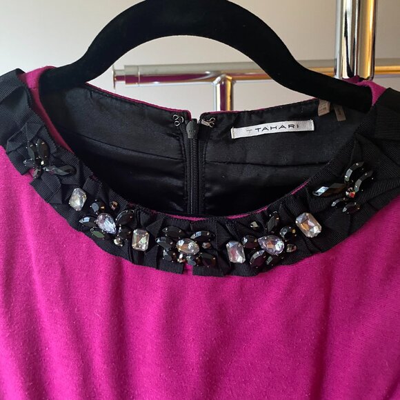 T Tahari Beach Rose Beaded Neck Sheath Dress - Picture 2 of 5